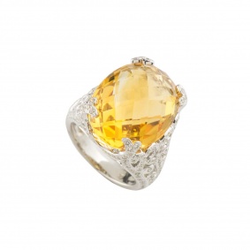 White Gold Citrine and Diamond Dress Ring 